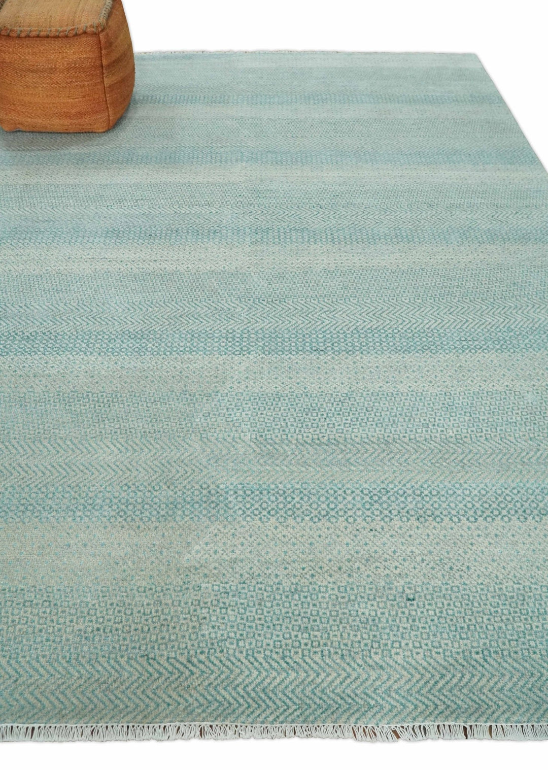 8x10 Hand Knotted Blue and Ivory Modern Geometric Trellis Scandinavian Wool Area Rug | TRDCP931810 - The Rug Decor