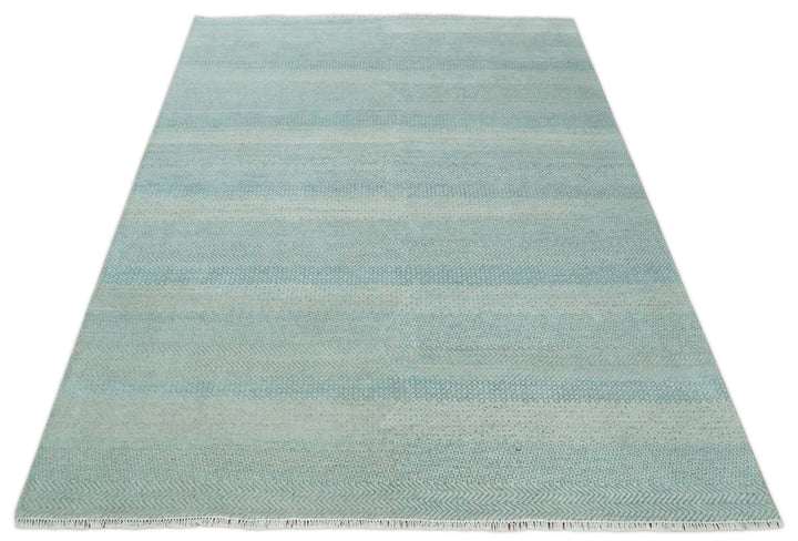 8x10 Hand Knotted Blue and Ivory Modern Geometric Trellis Scandinavian Wool Area Rug | TRDCP931810 - The Rug Decor