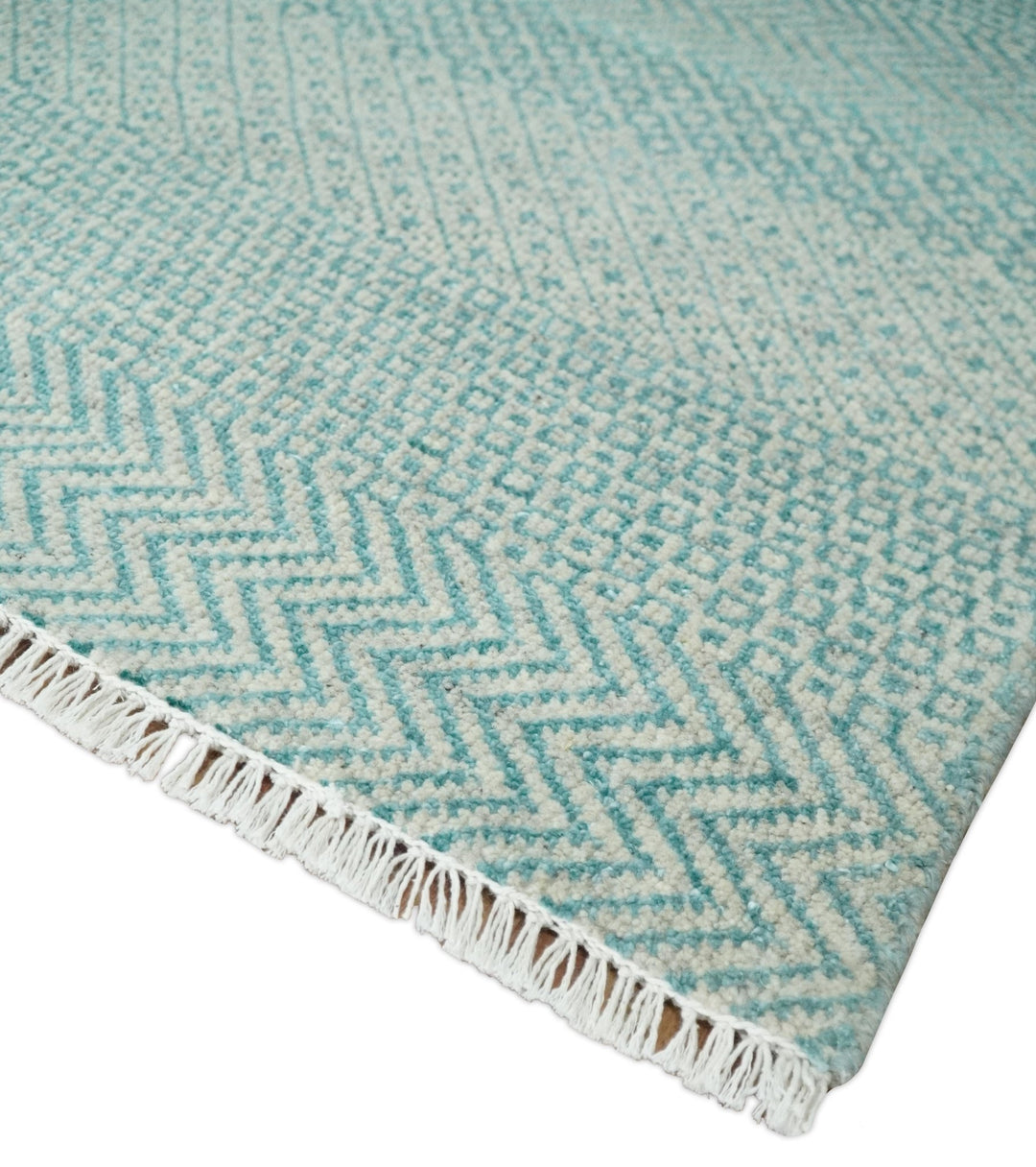 8x10 Hand Knotted Blue and Ivory Modern Geometric Trellis Scandinavian Wool Area Rug | TRDCP931810 - The Rug Decor
