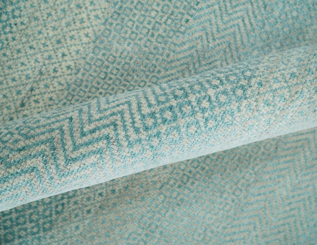 8x10 Hand Knotted Blue and Ivory Modern Geometric Trellis Scandinavian Wool Area Rug | TRDCP931810 - The Rug Decor