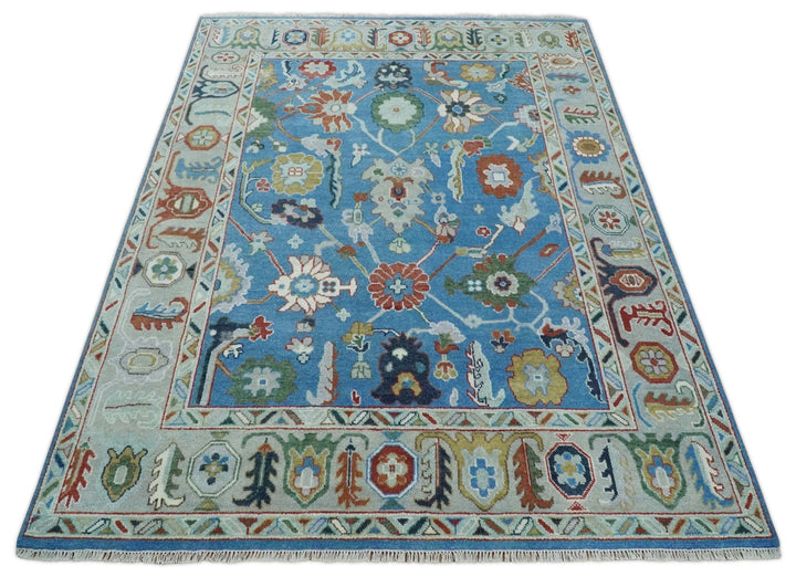 8x10 Hand Knotted Blue and Silver Traditional Persian Oushak Wool Rug | TRDCP980810 - The Rug Decor