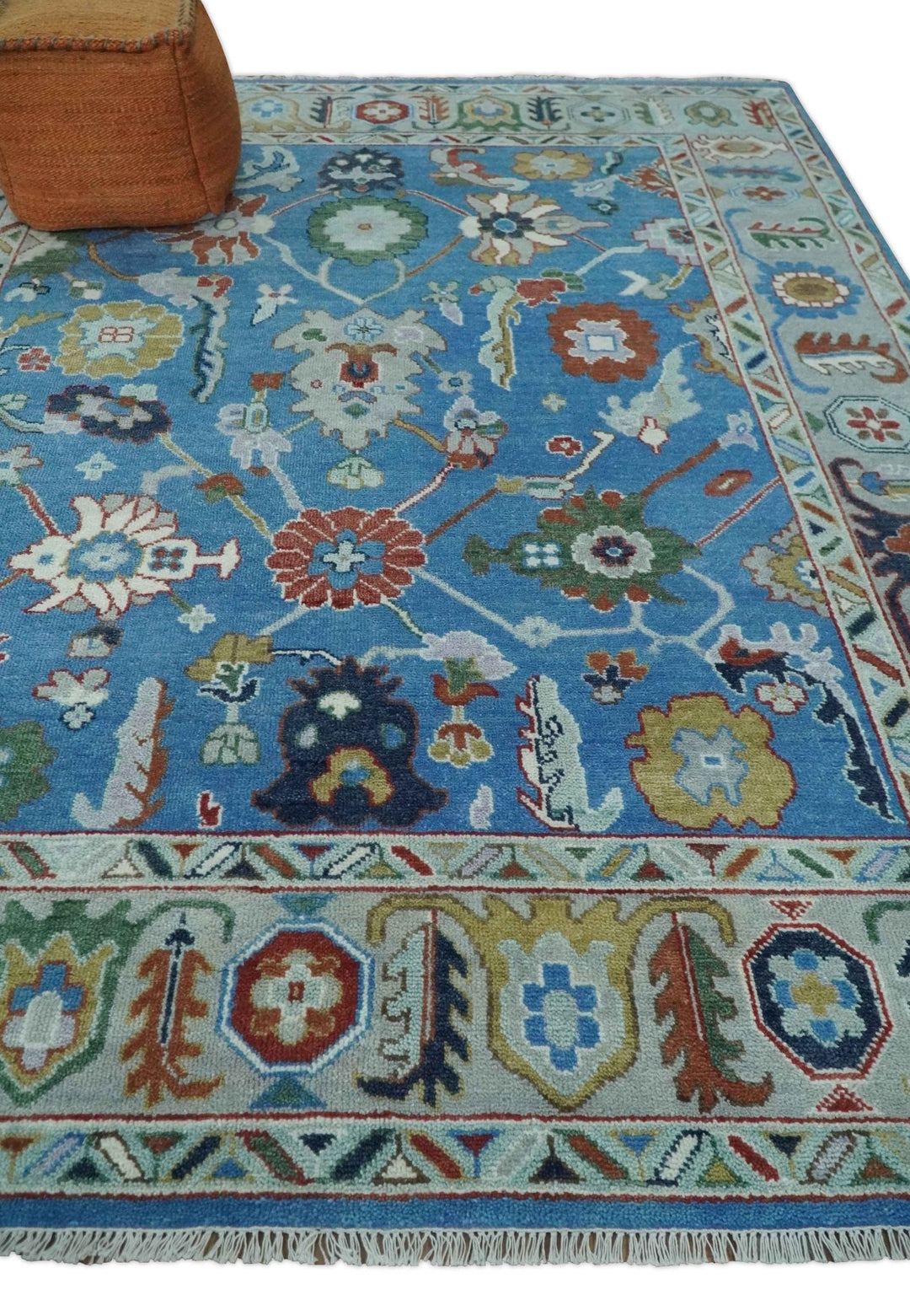 8x10 Hand Knotted Blue and Silver Traditional Persian Oushak Wool Rug | TRDCP980810 - The Rug Decor