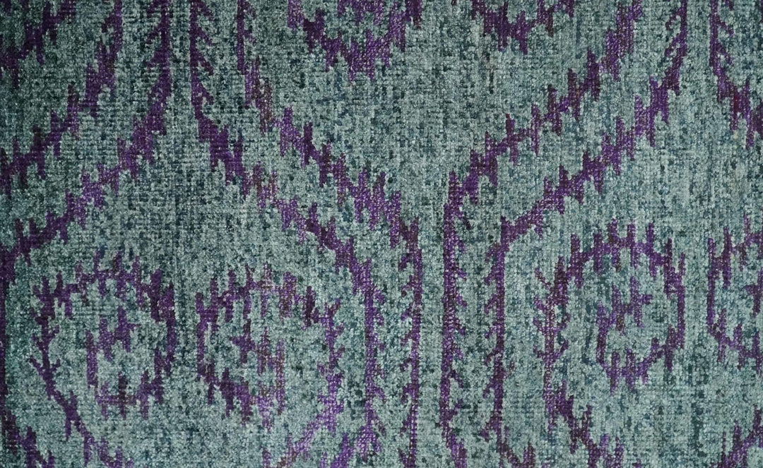 8x10 Hand Knotted Blue, Gray and Purple Modern Contemporary Southwestern Tribal Trellis Recycled Silk Area Rug | OP32 - The Rug Decor
