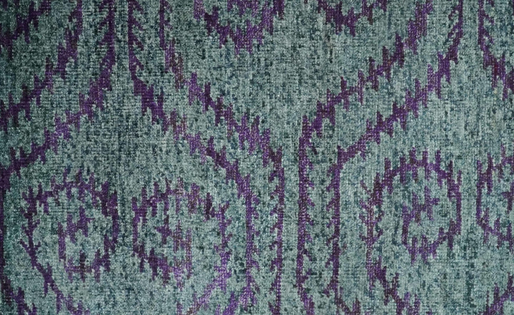 8x10 Hand Knotted Blue, Gray and Purple Modern Contemporary Southwestern Tribal Trellis Recycled Silk Area Rug | OP32 - The Rug Decor