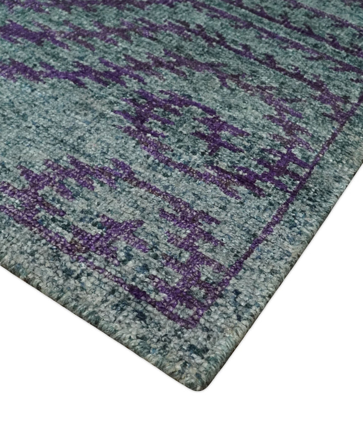 8x10 Hand Knotted Blue, Gray and Purple Modern Contemporary Southwestern Tribal Trellis Recycled Silk Area Rug | OP32 - The Rug Decor