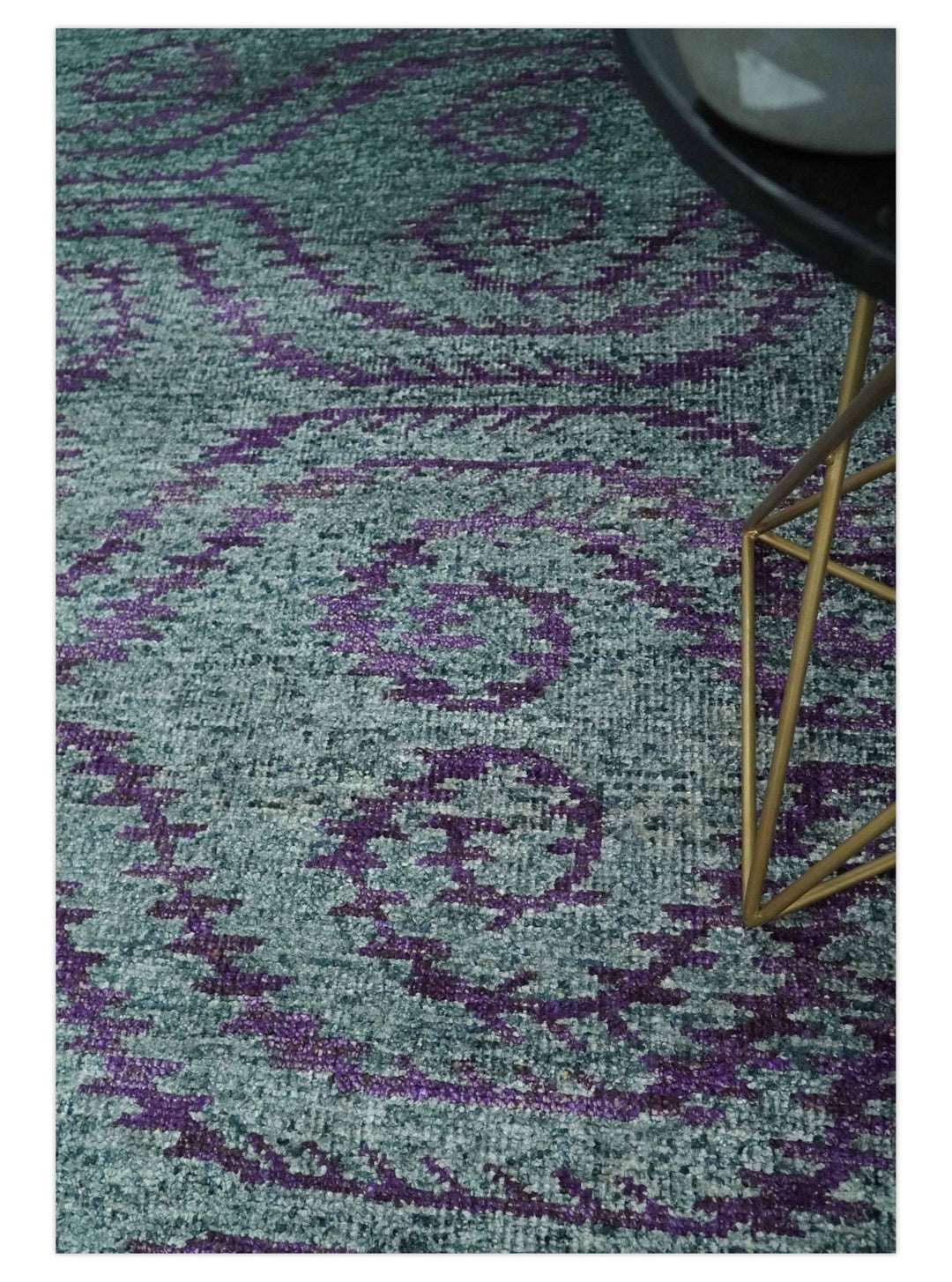8x10 Hand Knotted Blue, Gray and Purple Modern Contemporary Southwestern Tribal Trellis Recycled Silk Area Rug | OP32 - The Rug Decor