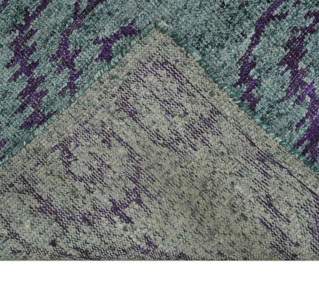 8x10 Hand Knotted Blue, Gray and Purple Modern Contemporary Southwestern Tribal Trellis Recycled Silk Area Rug | OP32 - The Rug Decor