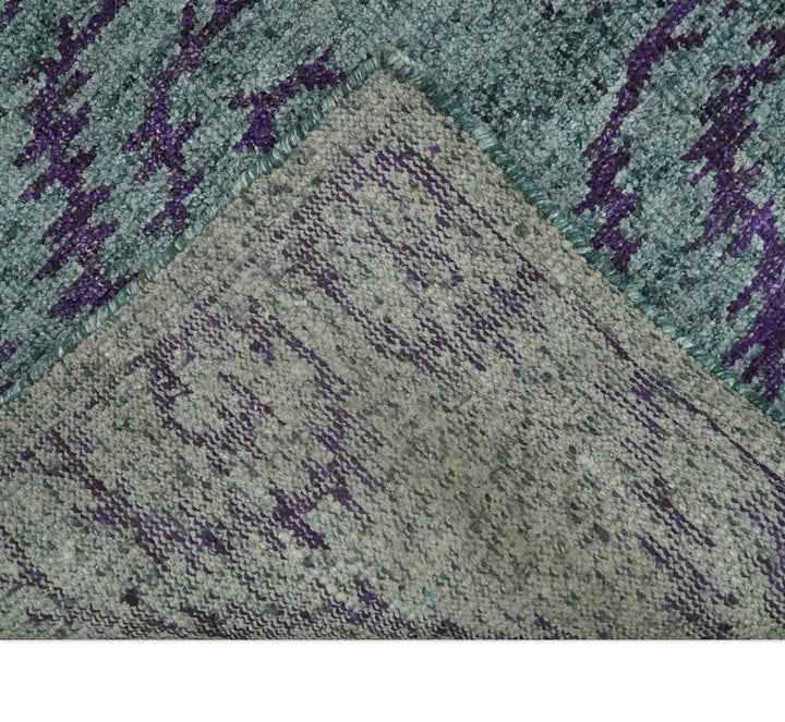8x10 Hand Knotted Blue, Gray and Purple Modern Contemporary Southwestern Tribal Trellis Recycled Silk Area Rug | OP32 - The Rug Decor
