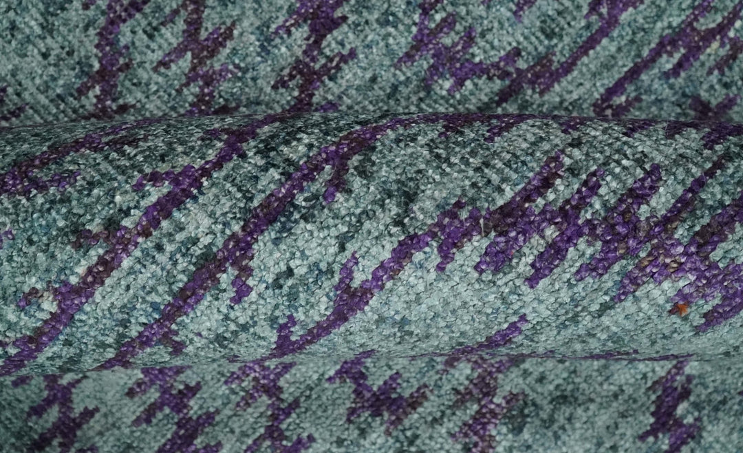 8x10 Hand Knotted Blue, Gray and Purple Modern Contemporary Southwestern Tribal Trellis Recycled Silk Area Rug | OP32 - The Rug Decor