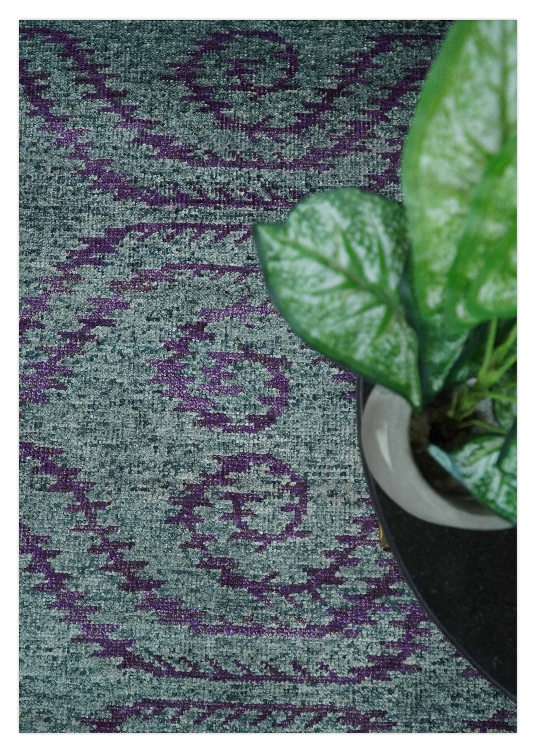 8x10 Hand Knotted Blue, Gray and Purple Modern Contemporary Southwestern Tribal Trellis Recycled Silk Area Rug | OP32 - The Rug Decor