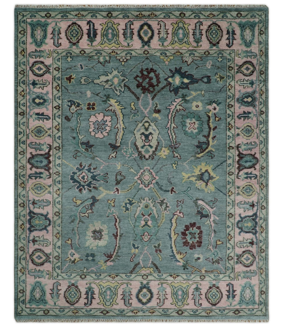 8x10 Hand Knotted Blue Green and Pink Traditional Persian Vintage Wool Rug | TRDCP771810 - The Rug Decor