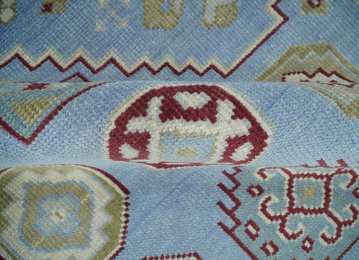 8x10 Hand Knotted Blue, Ivory, Beige and Rust Traditional Persian Oushak Wool Rug | AC8810 - The Rug Decor