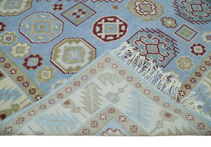 8x10 Hand Knotted Blue, Ivory, Beige and Rust Traditional Persian Oushak Wool Rug | AC8810 - The Rug Decor
