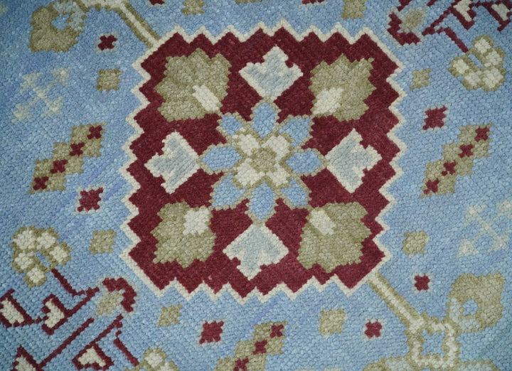 8x10 Hand Knotted Blue, Ivory, Beige and Rust Traditional Persian Oushak Wool Rug | AC8810 - The Rug Decor