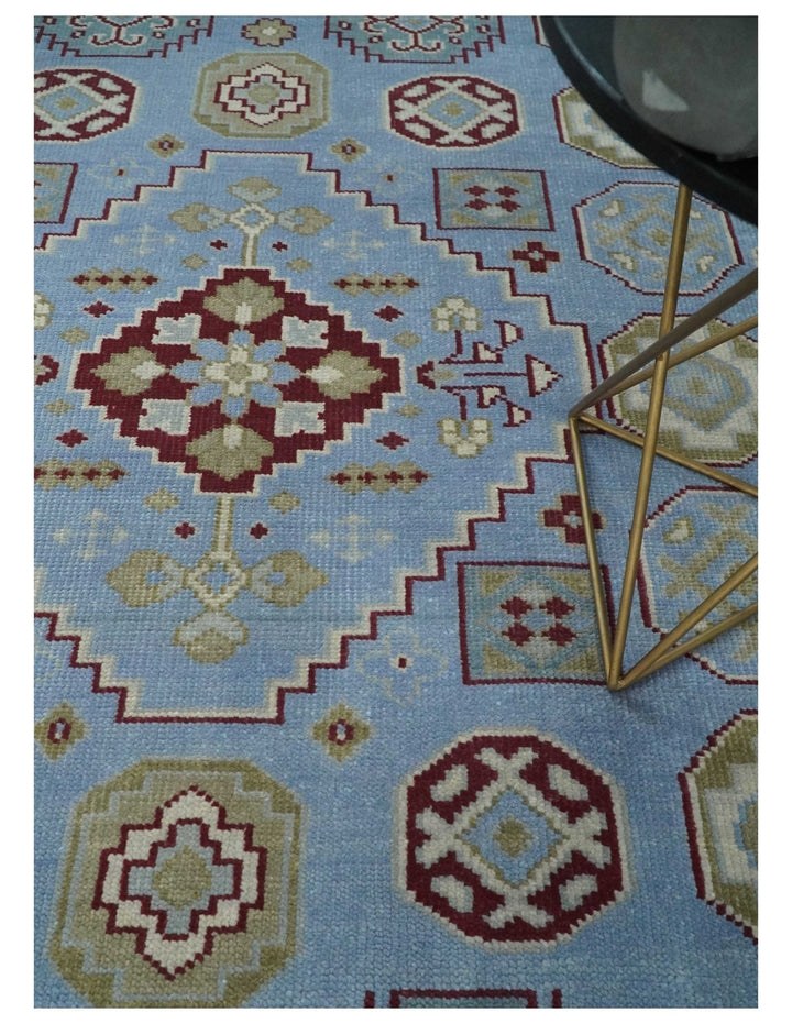 8x10 Hand Knotted Blue, Ivory, Beige and Rust Traditional Persian Oushak Wool Rug | AC8810 - The Rug Decor