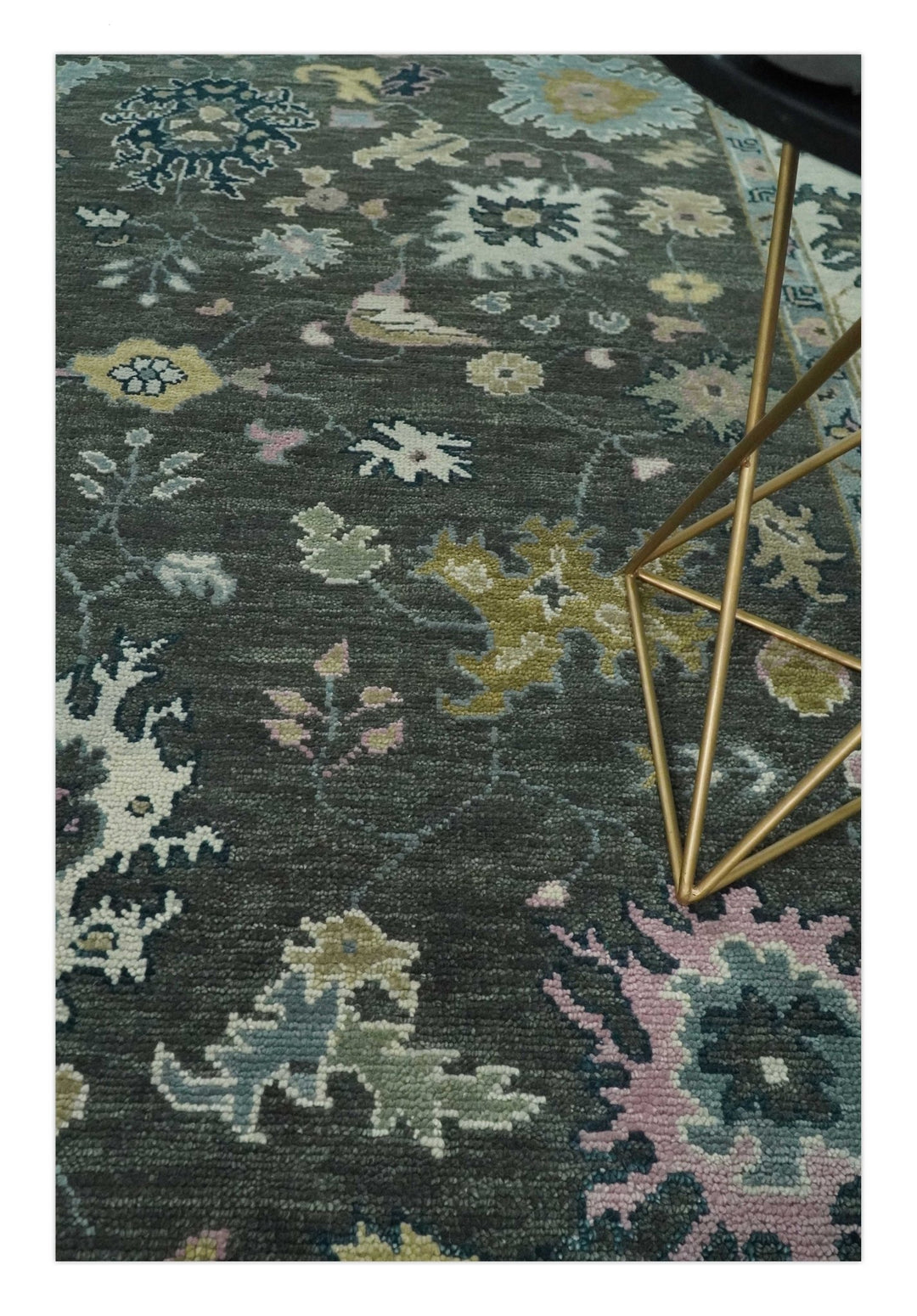 8x10 Hand Knotted Charcoal and Ivory Traditional Vintage Antique Persian Wool Rug | TRDCP891810 - The Rug Decor