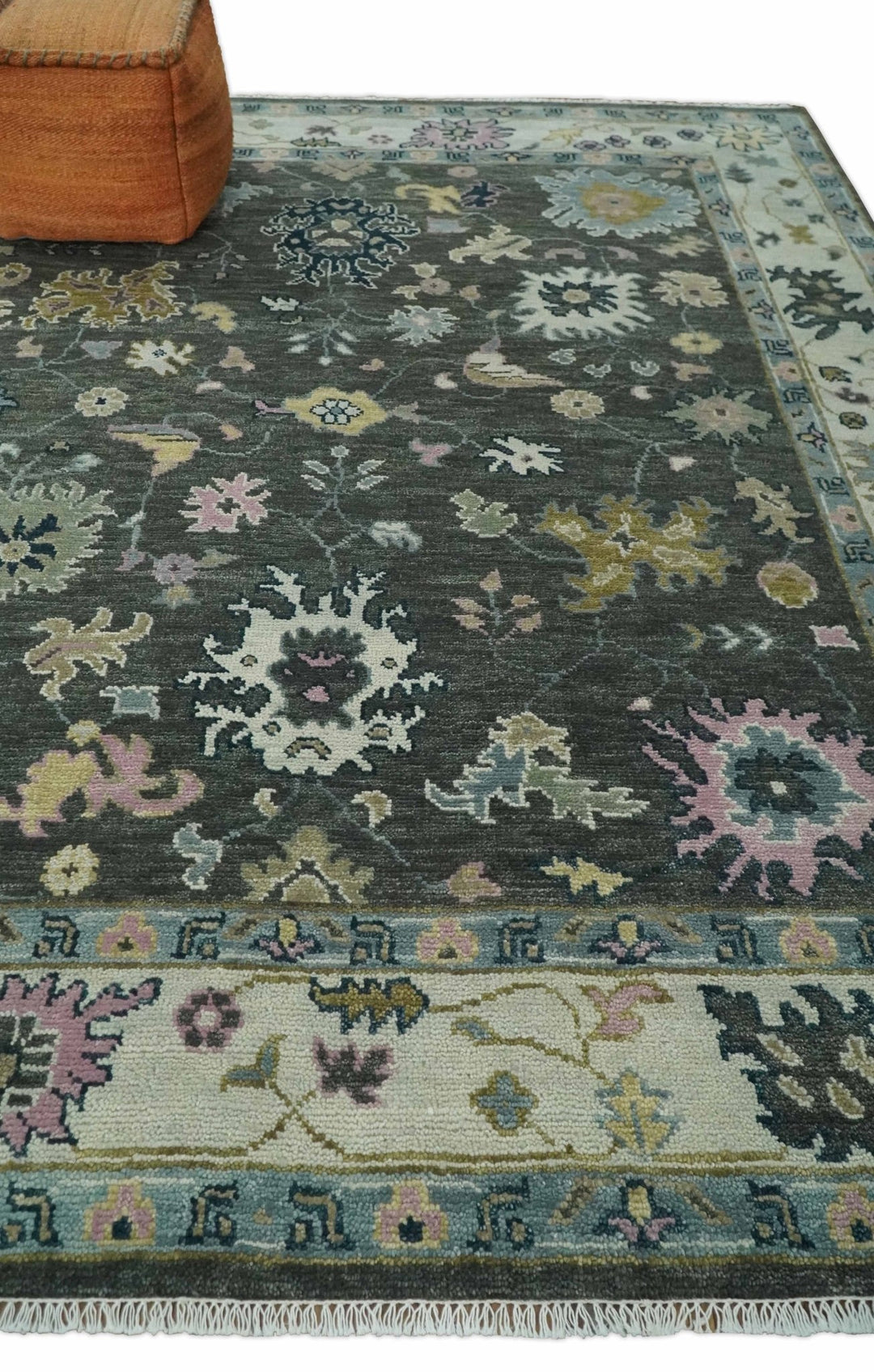 8x10 Hand Knotted Charcoal and Ivory Traditional Vintage Antique Persian Wool Rug | TRDCP891810 - The Rug Decor