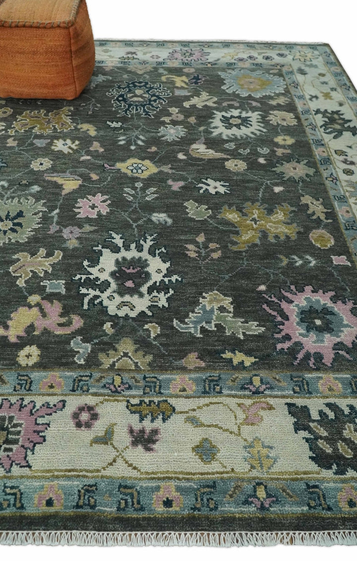 8x10 Hand Knotted Charcoal and Ivory Traditional Vintage Antique Persian Wool Rug | TRDCP891810 - The Rug Decor