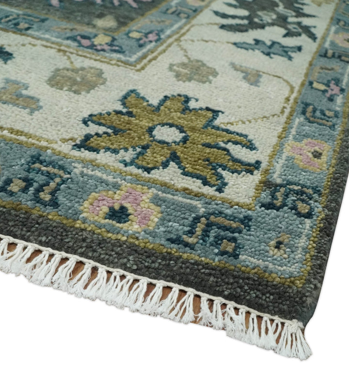8x10 Hand Knotted Charcoal and Ivory Traditional Vintage Antique Persian Wool Rug | TRDCP891810 - The Rug Decor