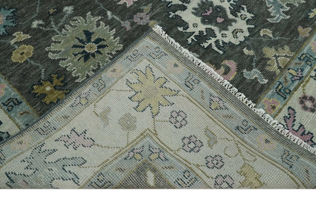 8x10 Hand Knotted Charcoal and Ivory Traditional Vintage Antique Persian Wool Rug | TRDCP891810 - The Rug Decor
