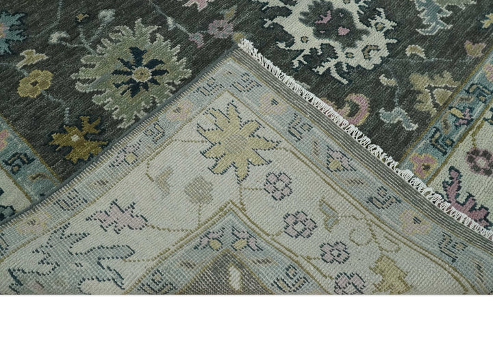 8x10 Hand Knotted Charcoal and Ivory Traditional Vintage Antique Persian Wool Rug | TRDCP891810 - The Rug Decor