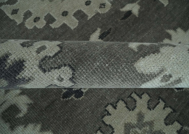 8x10 Hand Knotted Charcoal and Silver Traditional Oushak Wool Rug - The Rug Decor