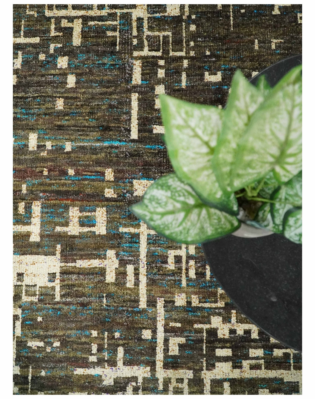 8x10 Hand Knotted Charcoal Beige Modern Abstract Contemporary Recycled Silk Area Rug | TRDOP1 - The Rug Decor