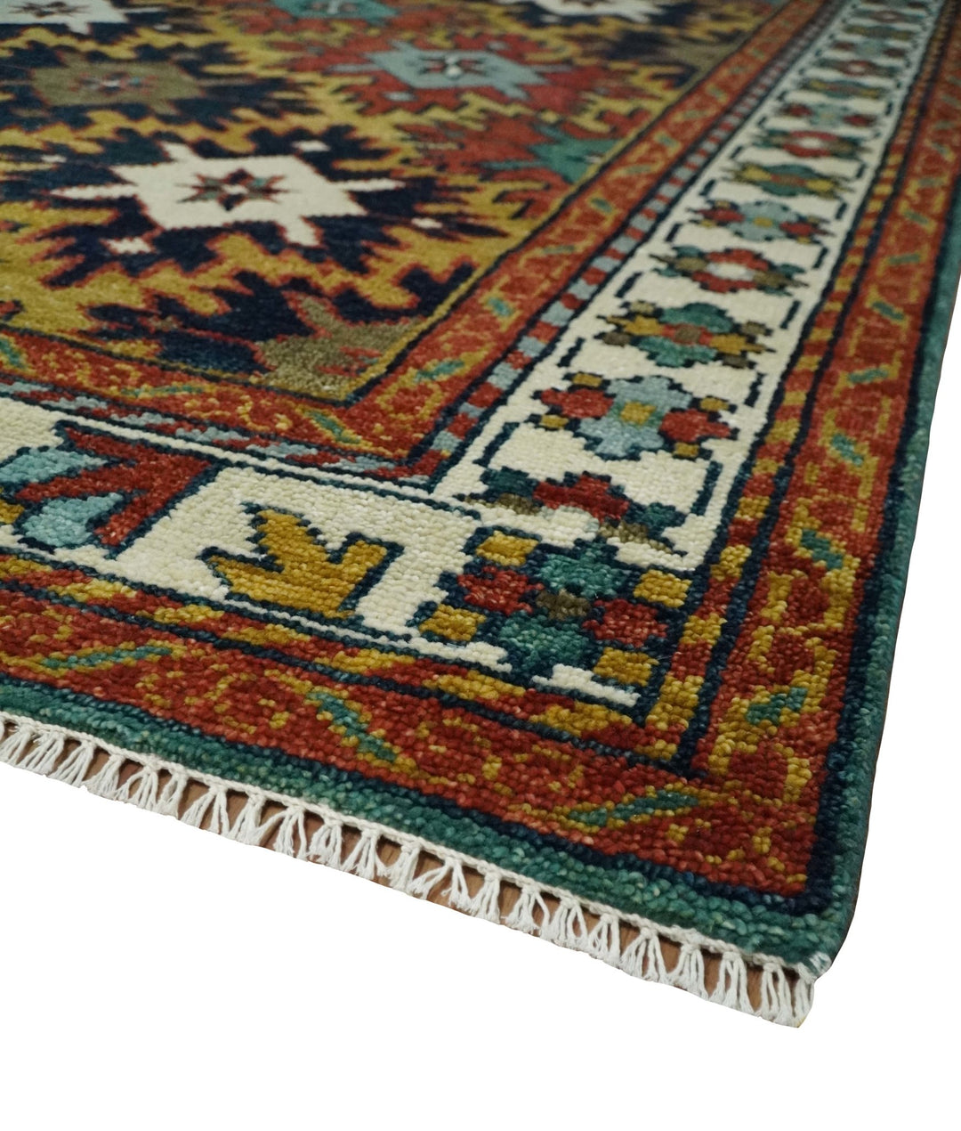 8x10 Hand Knotted Geometrical Rust, Black and Gold Floral Area Rug | TRDCP1368810 - The Rug Decor