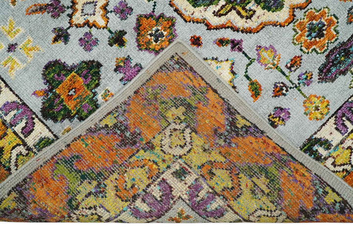 8x10 Hand Knotted Gold, Rust and Blue Persian Oushak made of Recycled Silk Area Rug | OP7 - The Rug Decor