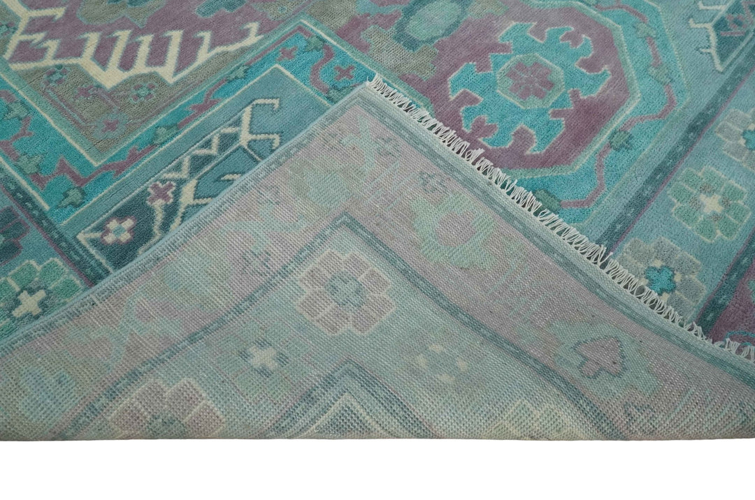 8x10 Hand Knotted Heriz Serapi Aqua, Pink and Ivory Floral Area Rug | TRDCP1369810 - The Rug Decor