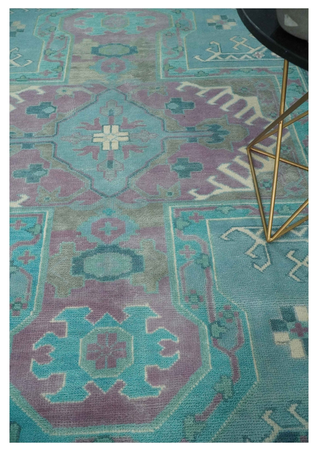 8x10 Hand Knotted Heriz Serapi Aqua, Pink and Ivory Floral Area Rug | TRDCP1369810 - The Rug Decor