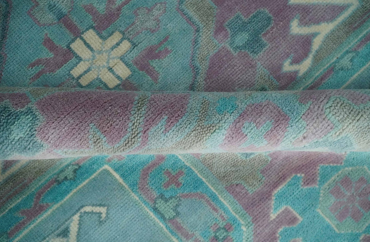 8x10 Hand Knotted Heriz Serapi Aqua, Pink and Ivory Floral Area Rug | TRDCP1369810 - The Rug Decor