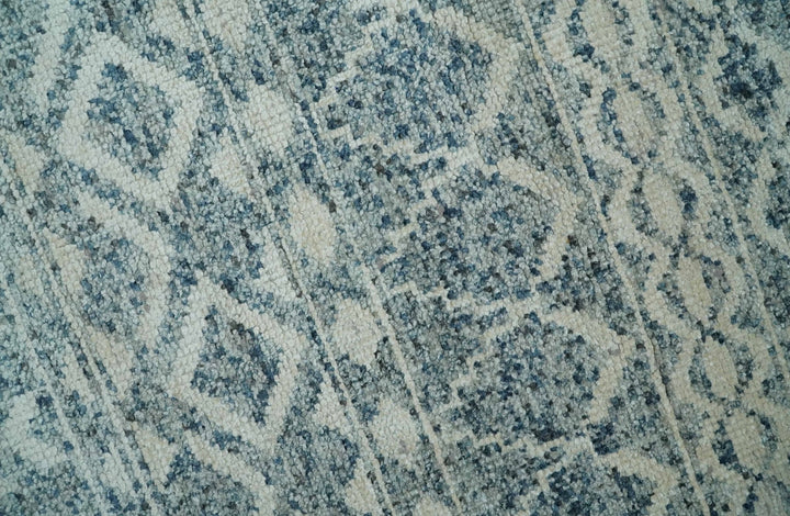 8x10 Hand Knotted Ivory and Blue Modern Contemporary Southwestern Tribal Trellis Recycled Silk Area Rug | OP37 - The Rug Decor