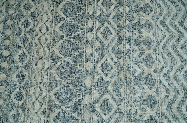 8x10 Hand Knotted Ivory and Blue Modern Contemporary Southwestern Tribal Trellis Recycled Silk Area Rug | OP37 - The Rug Decor