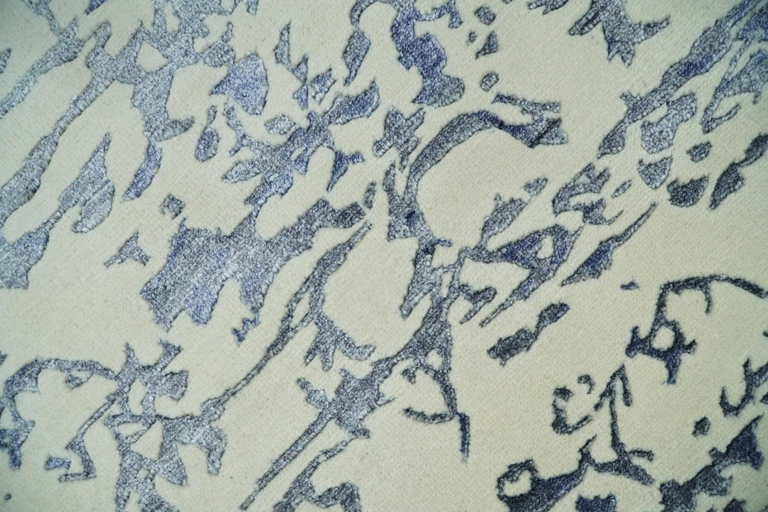 8x10 Hand knotted Ivory and Blue Traditional Abstract Persian Wool and Bamboo Silk Area Rug | TRDCP489810 - The Rug Decor