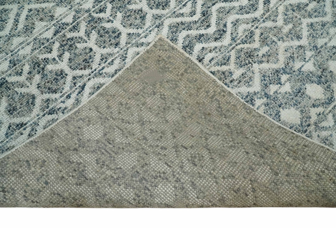8x10 Hand Knotted Ivory and Gray Modern Contemporary Southwestern Tribal Trellis Recycled Silk Area Rug | OP47 - The Rug Decor