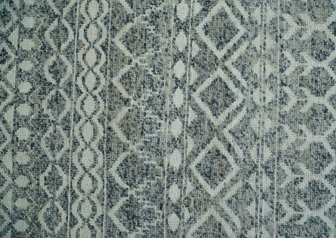 8x10 Hand Knotted Ivory and Gray Modern Contemporary Southwestern Tribal Trellis Recycled Silk Area Rug | OP47 - The Rug Decor