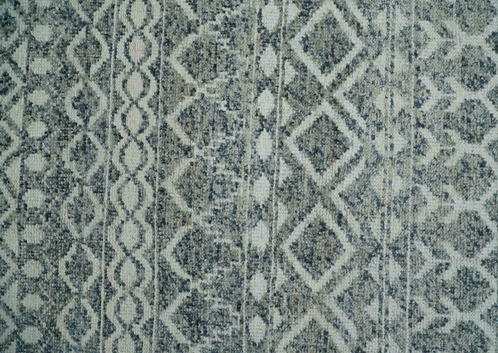8x10 Hand Knotted Ivory and Gray Modern Contemporary Southwestern Tribal Trellis Recycled Silk Area Rug | OP47 - The Rug Decor
