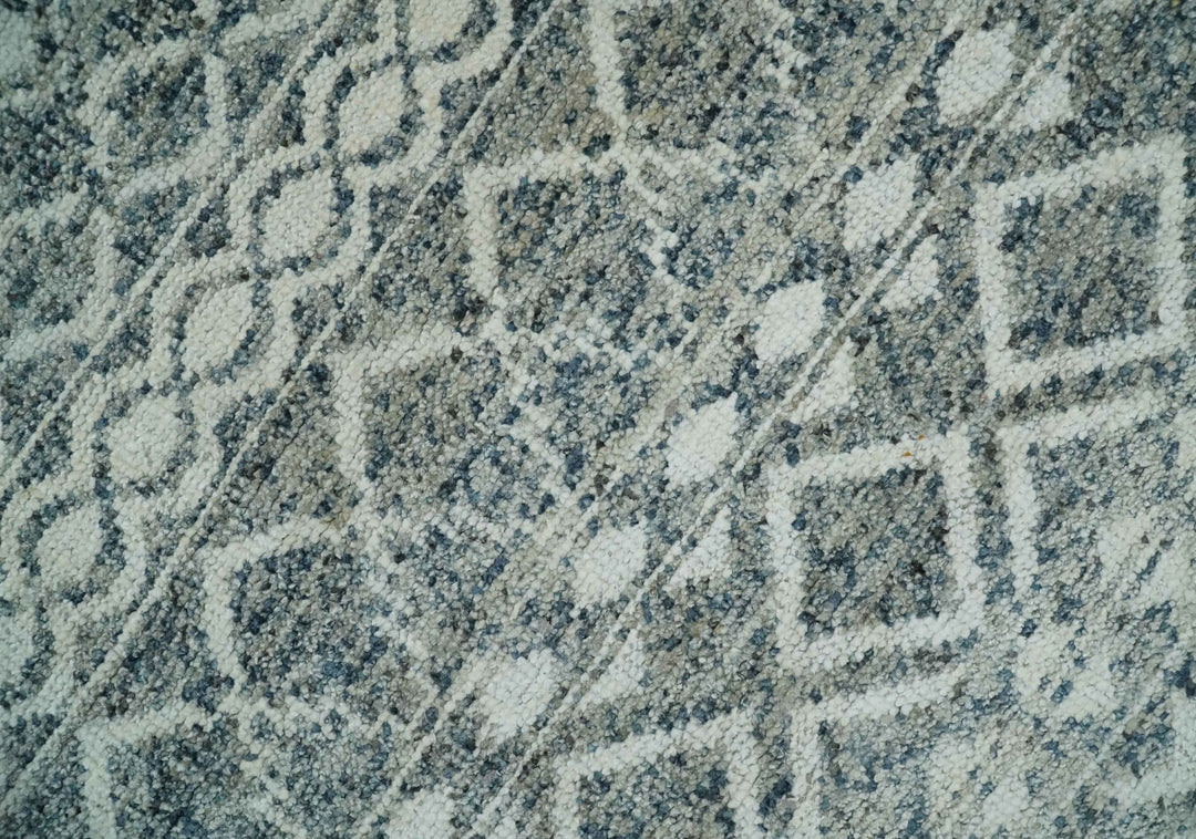 8x10 Hand Knotted Ivory and Gray Modern Contemporary Southwestern Tribal Trellis Recycled Silk Area Rug | OP47 - The Rug Decor