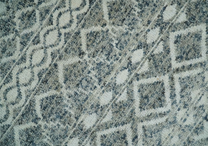 8x10 Hand Knotted Ivory and Gray Modern Contemporary Southwestern Tribal Trellis Recycled Silk Area Rug | OP47 - The Rug Decor