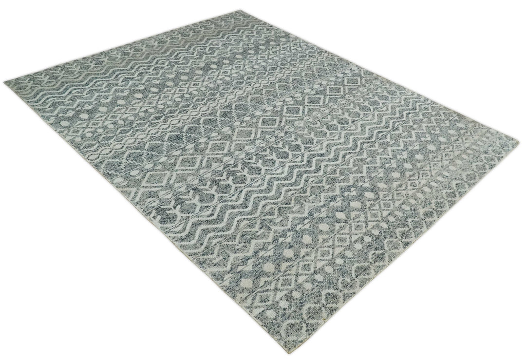 8x10 Hand Knotted Ivory and Gray Modern Contemporary Southwestern Tribal Trellis Recycled Silk Area Rug | OP47 - The Rug Decor