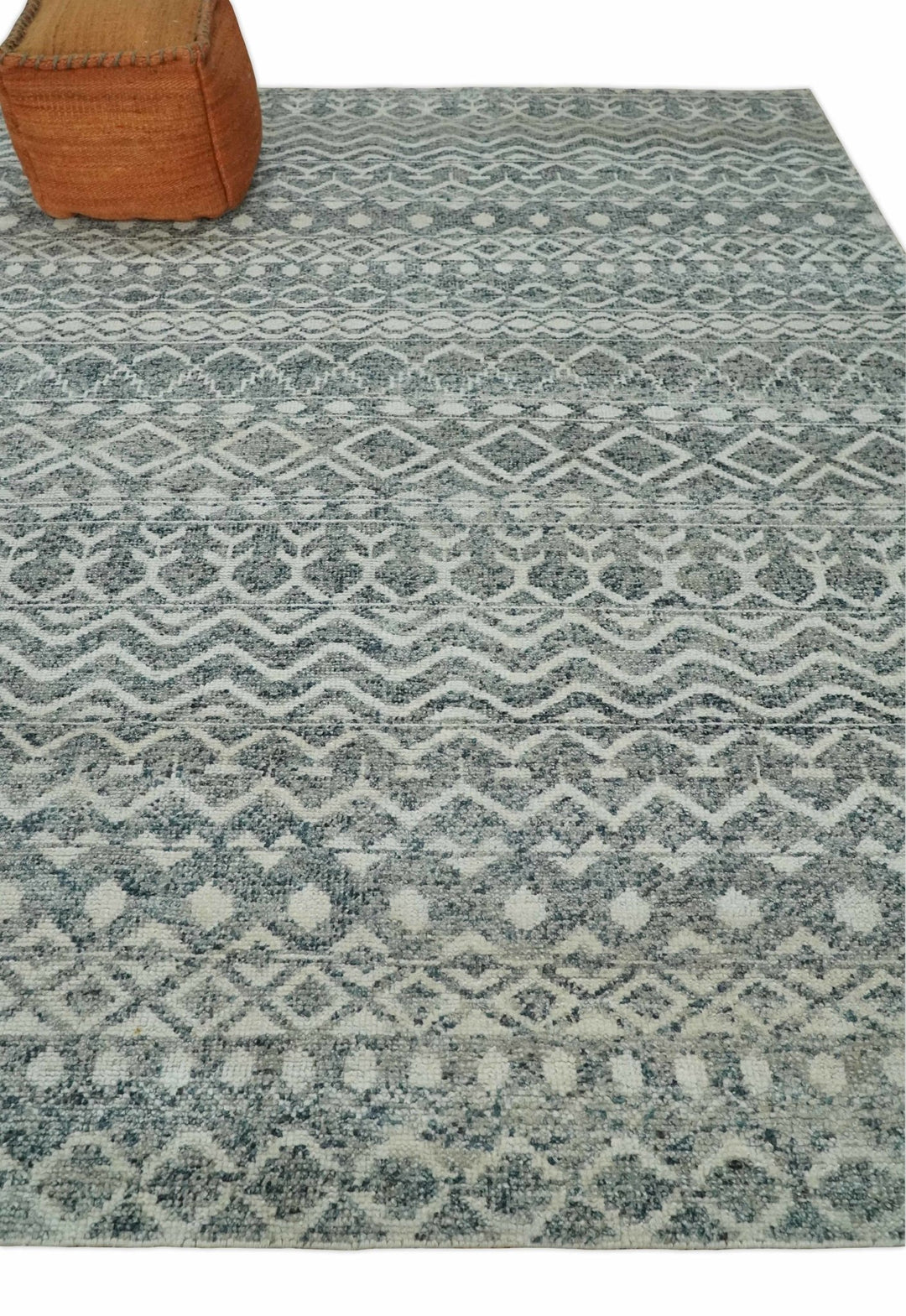 8x10 Hand Knotted Ivory and Gray Modern Contemporary Southwestern Tribal Trellis Recycled Silk Area Rug | OP47 - The Rug Decor