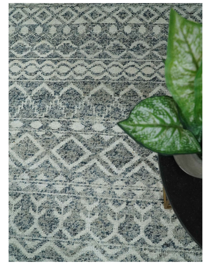 8x10 Hand Knotted Ivory and Gray Modern Contemporary Southwestern Tribal Trellis Recycled Silk Area Rug | OP47 - The Rug Decor