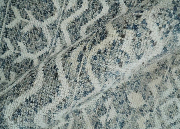 8x10 Hand Knotted Ivory and Gray Modern Contemporary Southwestern Tribal Trellis Recycled Silk Area Rug | OP47 - The Rug Decor