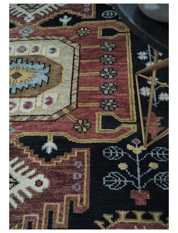 8x10 Hand Knotted Ivory, Black and Rust Traditional Heriz Serapi Antique Wool Rug | TRDCP753810 - The Rug Decor