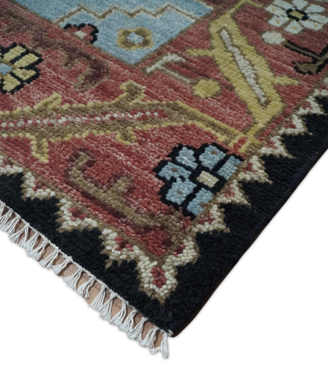 8x10 Hand Knotted Ivory, Black and Rust Traditional Heriz Serapi Antique Wool Rug | TRDCP753810 - The Rug Decor