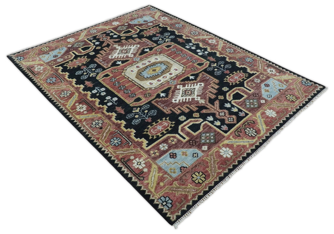 8x10 Hand Knotted Ivory, Black and Rust Traditional Heriz Serapi Antique Wool Rug | TRDCP753810 - The Rug Decor