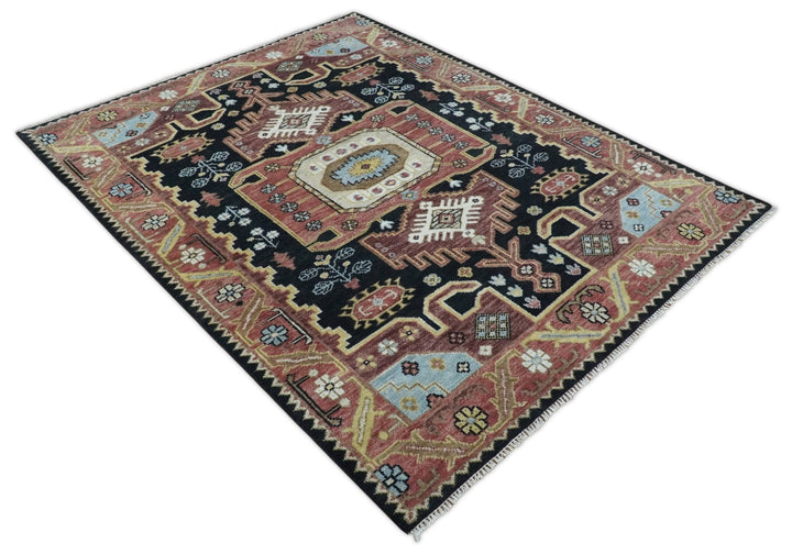 8x10 Hand Knotted Ivory, Black and Rust Traditional Heriz Serapi Antique Wool Rug | TRDCP753810 - The Rug Decor