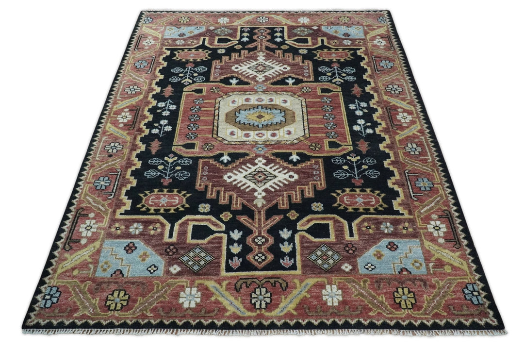 8x10 Hand Knotted Ivory, Black and Rust Traditional Heriz Serapi Antique Wool Rug | TRDCP753810 - The Rug Decor