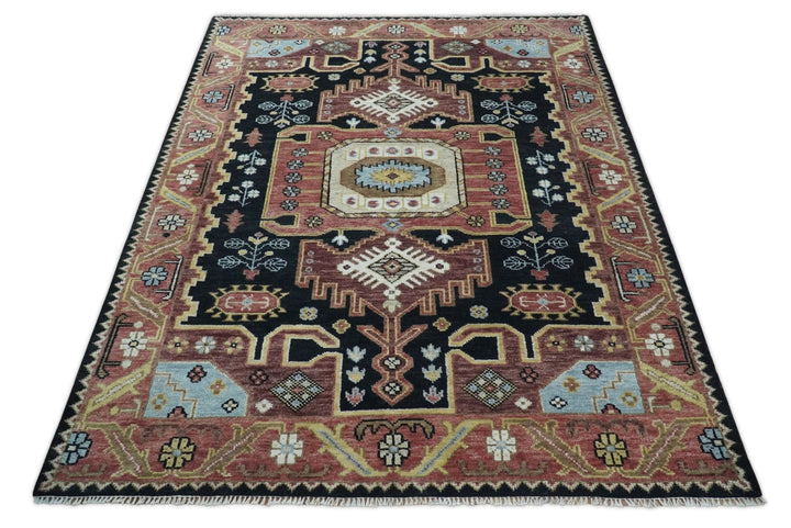 8x10 Hand Knotted Ivory, Black and Rust Traditional Heriz Serapi Antique Wool Rug | TRDCP753810 - The Rug Decor